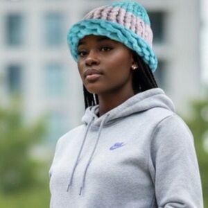 Chunky Knit Turquoise and Lavender Beanie